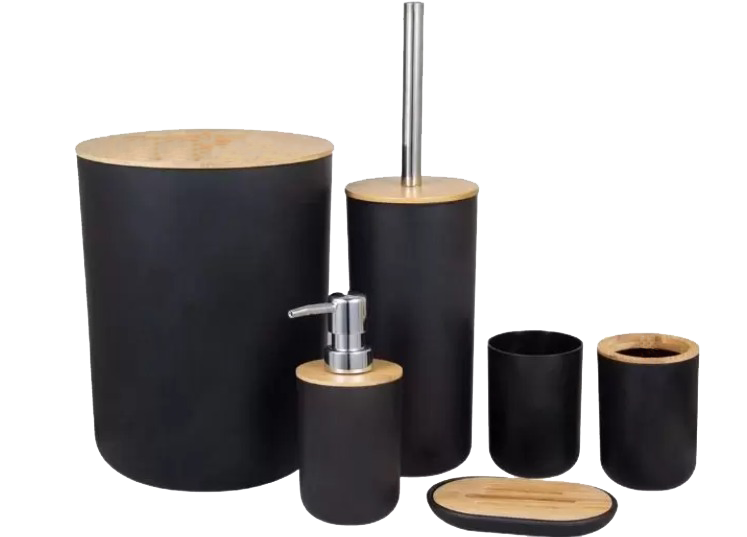 Imagem do produto: Kit Conjunto para Banheiro Bambu 6 Peças 8990 - Preto